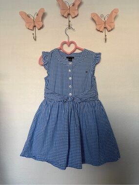 Tommy Hilfiger Blue Gingham Button-Front Dress with Waist Tie